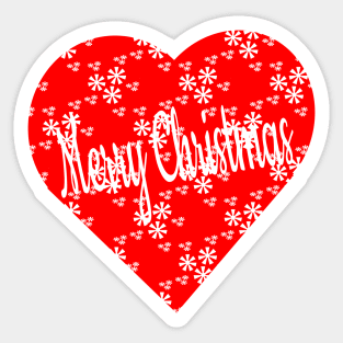 Merry Christmas -- Heart Shaped in Red with Snowflake Pattern Sticker